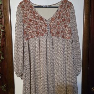 JODIFL Floral Patterned Dress in Rust and Cream